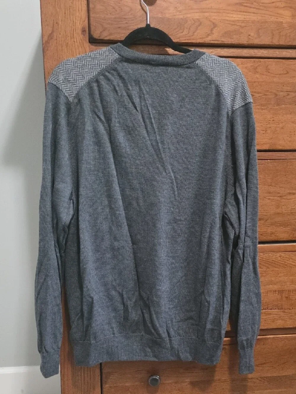 Brooks Brothers Gray Herringbone V-Neck Sweater